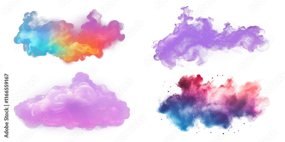 PNG Vibrant colorful artistic cloud designs, element set on transparent background PNG Vibrant colorful artistic cloud designs, element set on transparent background