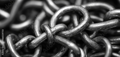 Close-up of interlinked metallic chains, showcasing strength and durability in industrial applications. photo