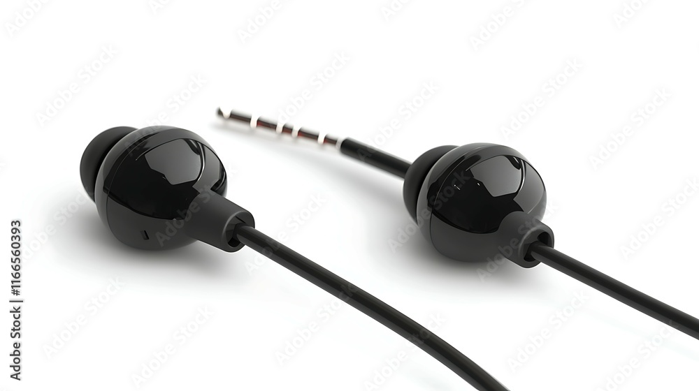 Black wired headphones isolated on white background. Black wired headphones isolated on white background.
