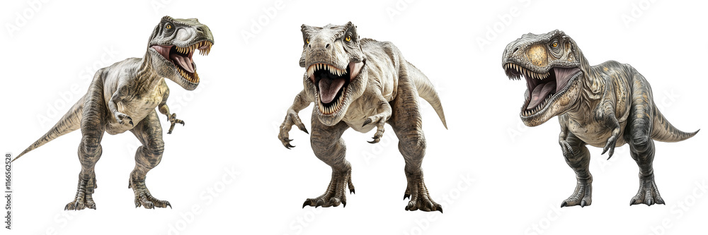 Fototapeta premium A Set of Tyrannosaurus Rex in Different Standing Stances Isolated on Transparent Background
