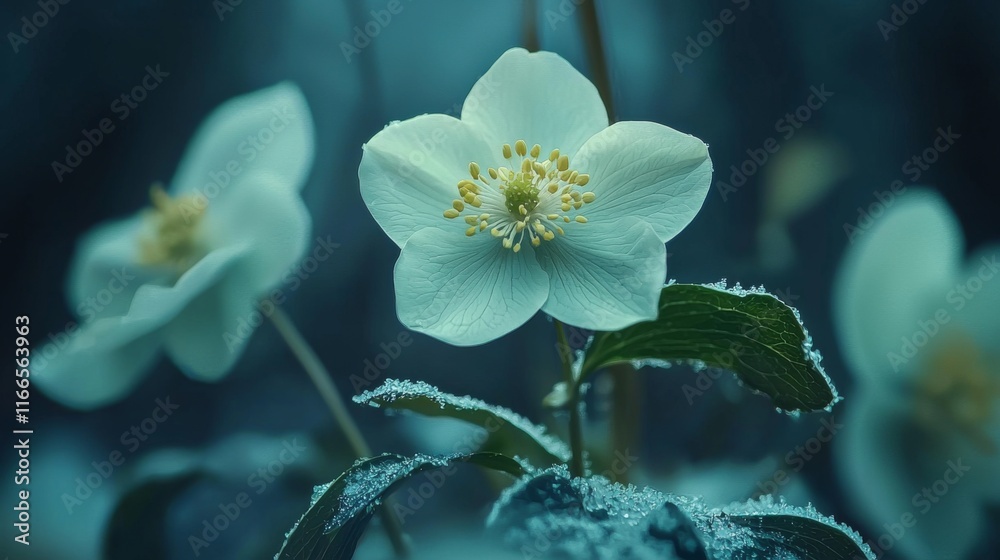Obraz premium Snowy Hellebore Flowers Winter Bloom Nature Macro Photography