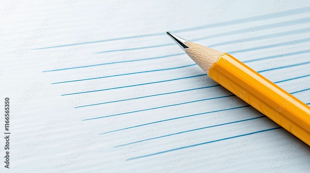 Yellow pencil on lined paper, ready to write. Yellow pencil on lined paper, ready to write.