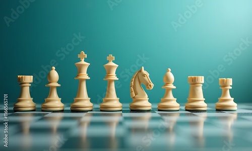 Chess pieces on a wooden chessboard representing strategy, competition, and leadership, Generative Ai photo