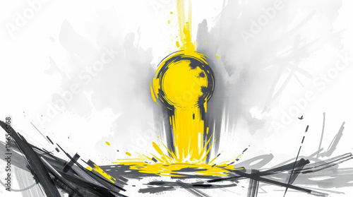 abstract painting with a yellow burst