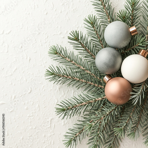 copper gray white spheres on green branch photo