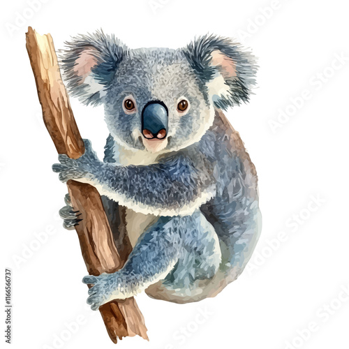 A watercolor vector painting of a koala, isolated on a white background. Koala vector.

 photo