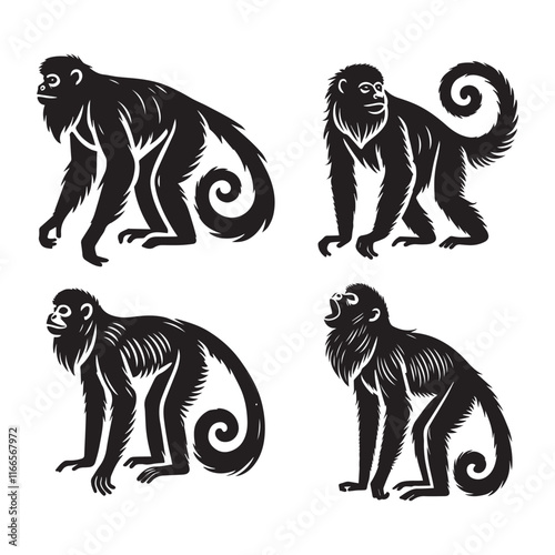 Majestic Silhouette of a Howler Monkey Standing Capturing Poised Elegance in Monochrome