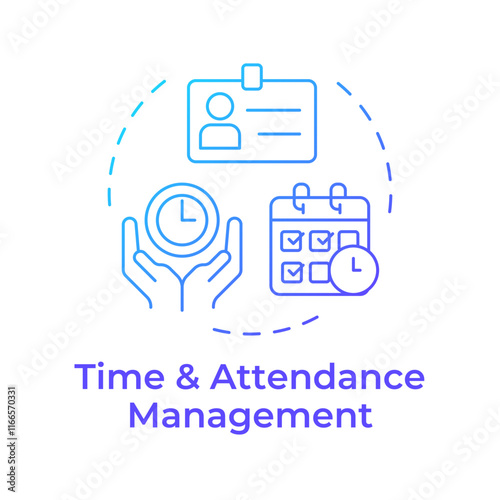 Time and attendance management blue gradient concept icon. Working hours. Human resource information system. Round shape line illustration. Abstract idea. Graphic design. Easy to use in brochure
