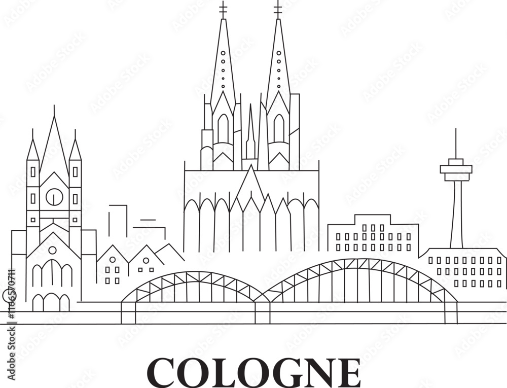 Fototapeta premium Cologne City Line Draw Simple Minimalist 