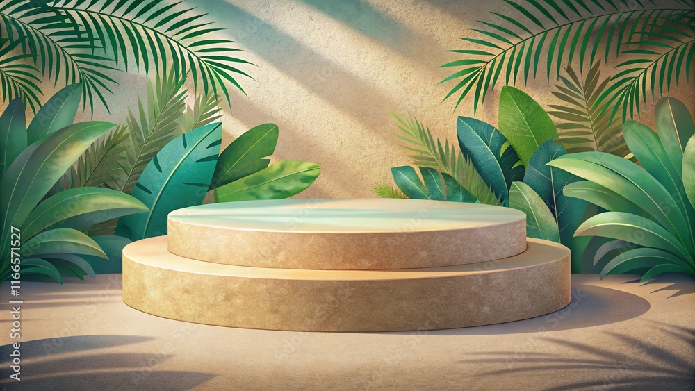 palm tree in the pool show cosmetic product, Podium, stage pedestal or platform. palm tree in the pool show cosmetic product, Podium, stage pedestal or platform.