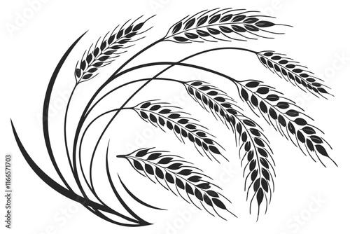 Wheat leafs in circle black color line art G.eps