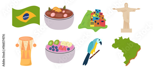 bundle set Brazilian culture Elements collection, Style Flat background white. vector illustration	