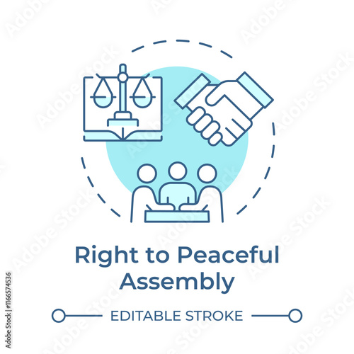 Peaceful assembly right soft blue concept icon. Human rights, social movement. Round shape line illustration. Abstract idea. Graphic design. Easy to use in infographic, presentation photo