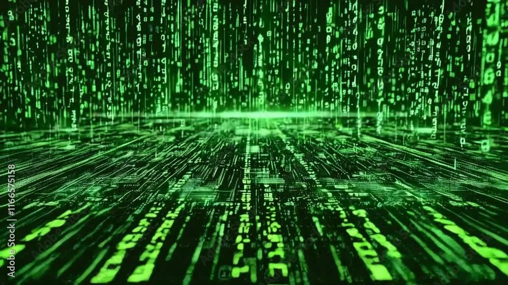 Abstract digital green code background.