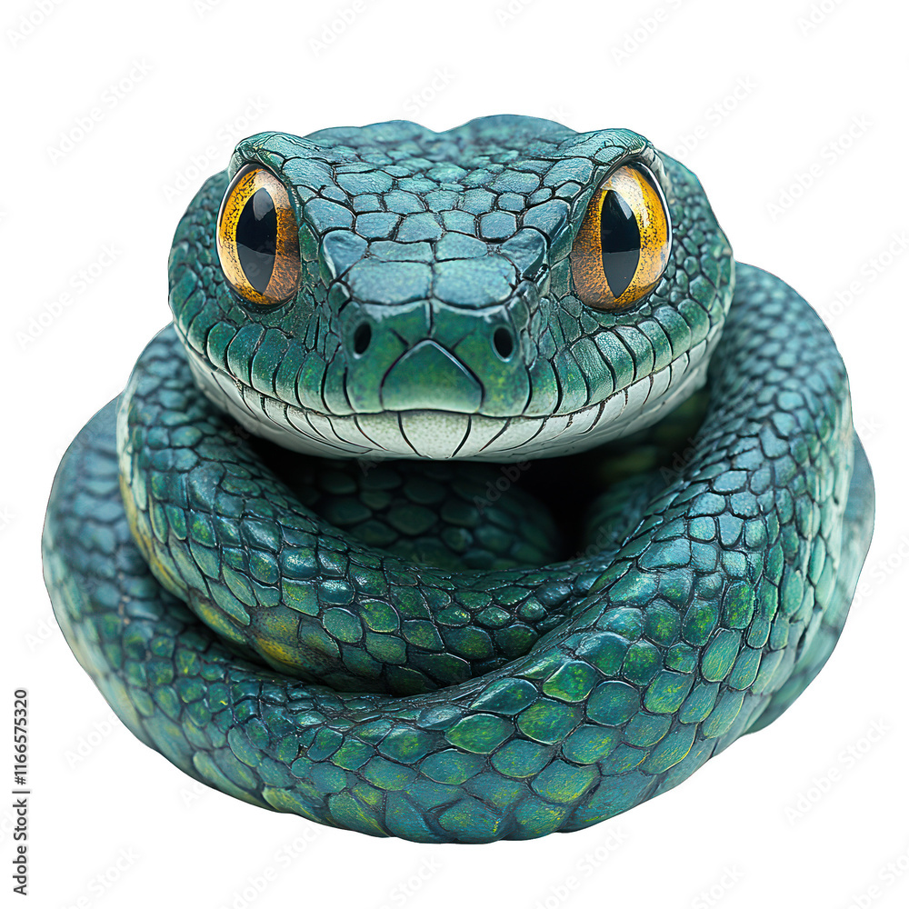 Fototapeta premium A close-up of a green snake, showcasing its vibrant scales and eyes.