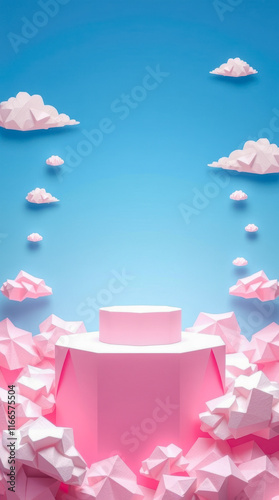 pink geometric platform a dreamlike setting