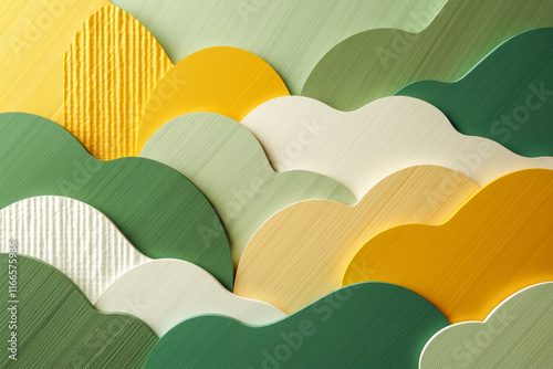 layered undulating shapes yellow green