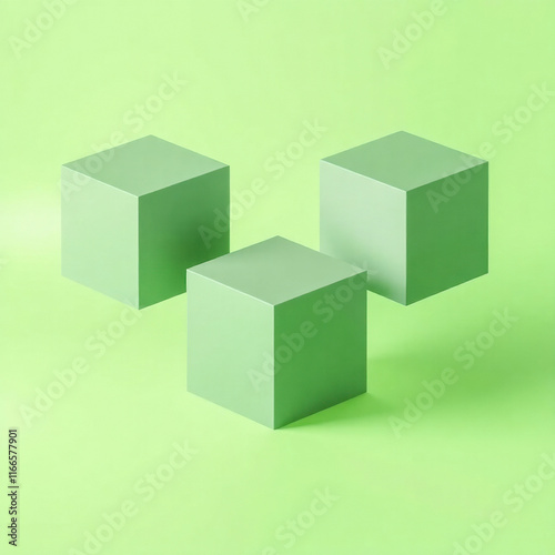 three pale green cubes on a light green background