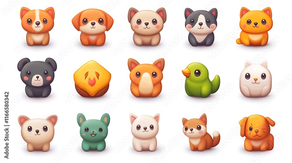 Fototapeta premium Cute animal characters digital art playful design colorful environment