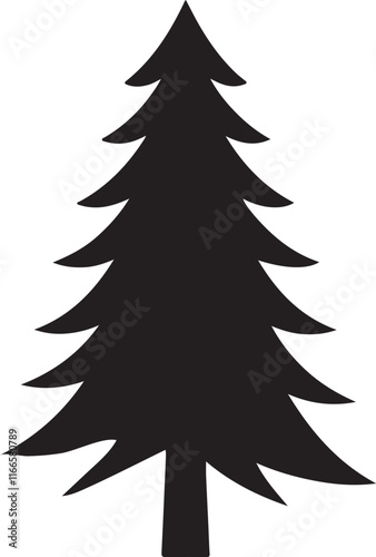 Dense, conical pine tree silhouette vector, ideal for nature-themed designs, woodland artwork, and rustic patterns. Fully scalable and customizable. photo