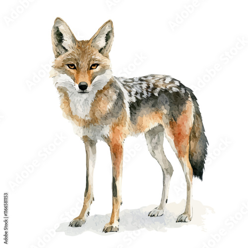 A watercolor vector painting of a jackal, isolated on a white background. Jackal vector.

