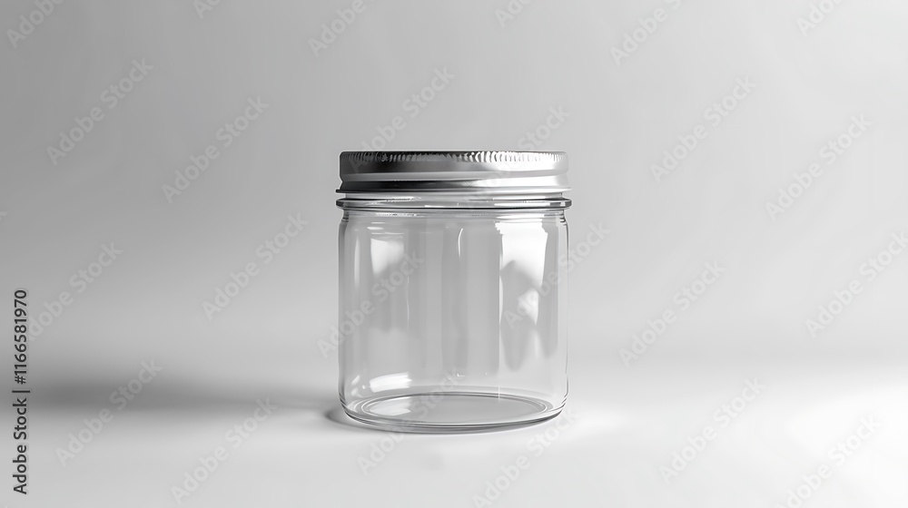 A classic clear glass jar on the beautifull empty background A classic clear glass jar on the beautifull empty background