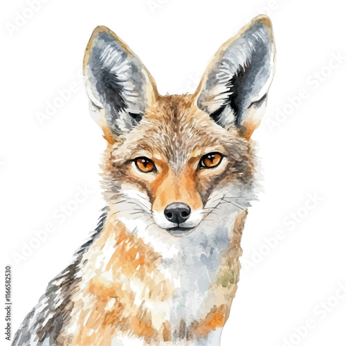A watercolor vector painting of a jackal, isolated on a white background. Jackal vector.

