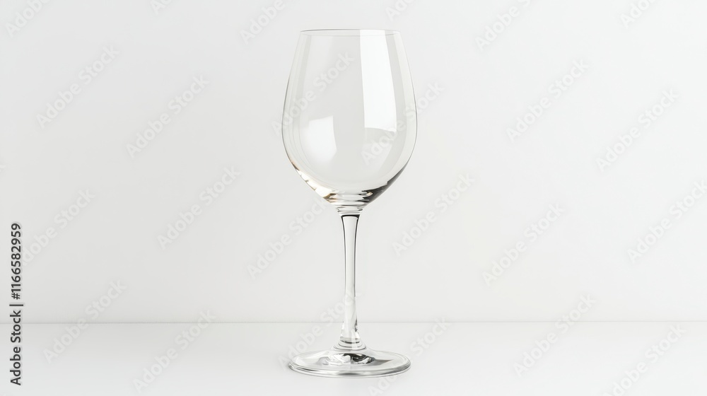 Elegant Empty Wine Glass on White Background Perfect for Mockups Restaurants and Wine Related Elegant Empty Wine Glass on White Background Perfect for Mockups Restaurants and Wine Related