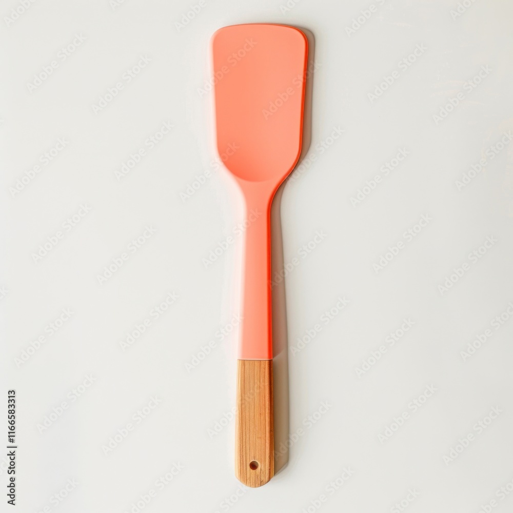 A bright coral spatula with a wooden handle, perfect for cooking and baking, showcasing a modern and stylish kitchen tool. A bright coral spatula with a wooden handle, perfect for cooking and baking, showcasing a modern and stylish kitchen tool.