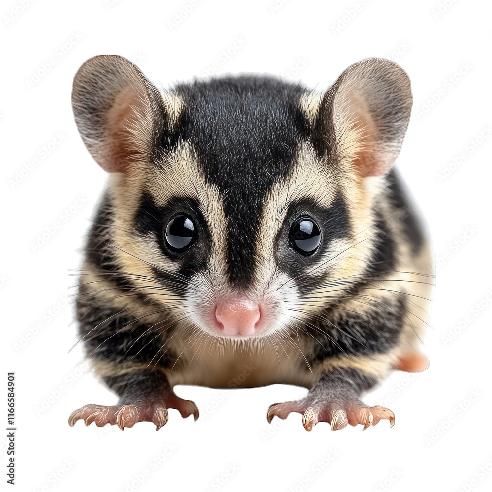 Fototapeta premium A close-up of a cute, striped sugar glider looking curiously.