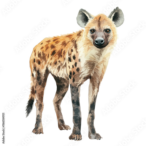 A watercolor vector painting of a hyena, isolated on a white background. Hyena vector.


