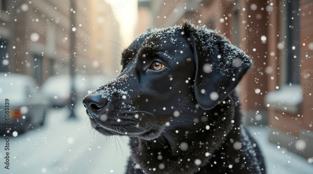 pensive black labrador winter snow pensive black labrador winter snow