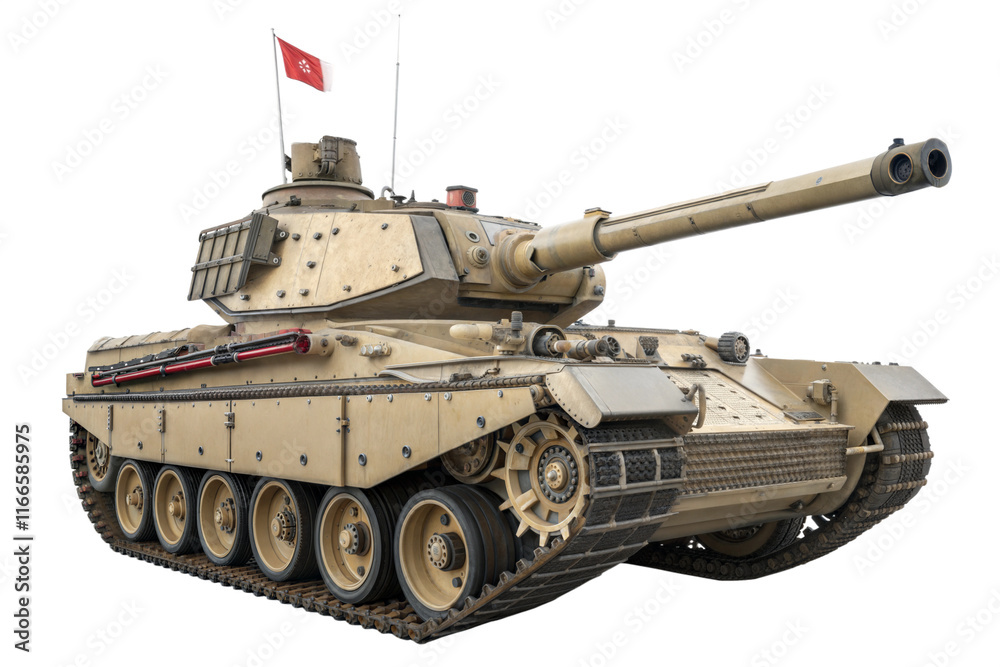 Modern Military Tank with Large Cannon - Isolated view of a modern tan-colored military tank featuring heavy armor, large cannon, and tracked wheels on a transparent background.
Modern Military Tank with Large Cannon - Isolated view of a modern tan-colored military tank featuring heavy armor, large cannon, and tracked wheels on a transparent background.