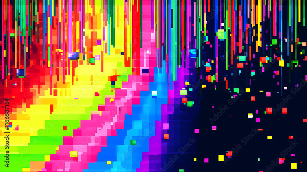 vibrant 8 bit texture featuring flowing rainbow colors and pixelated patterns, creating chaotic yet mesmerizing visual experience vibrant 8 bit texture featuring flowing rainbow colors and pixelated patterns, creating chaotic yet mesmerizing visual experience