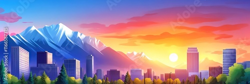 Salt Lake City, animated cartoon illustration 