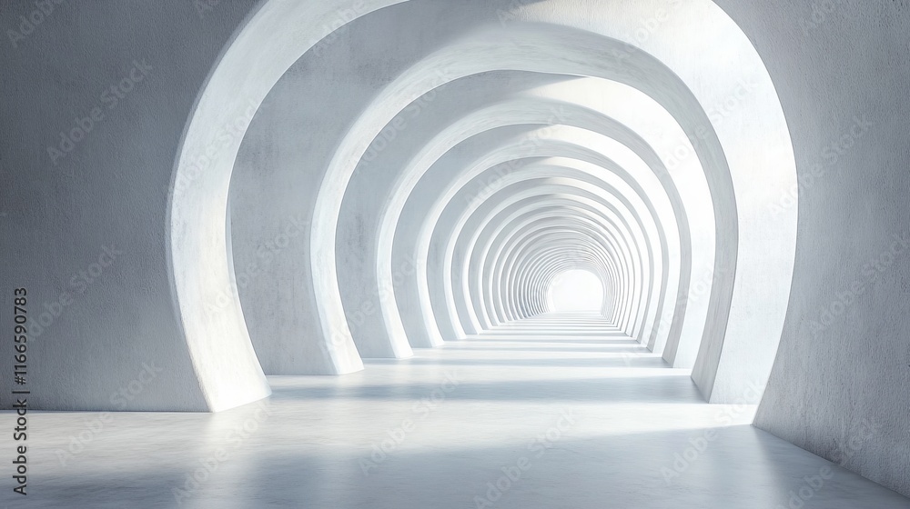 Naklejka premium Abstract white arched tunnel leading to light.