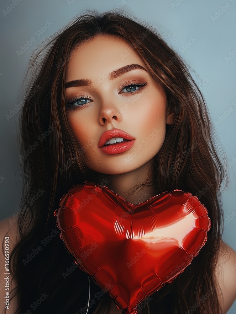 Portrait of a woman having balloon heart shape. Portrait of a woman having balloon heart shape.