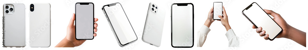 PNG Modern smartphones in various positions, isolated element set, transparent background PNG Modern smartphones in various positions, isolated element set, transparent background