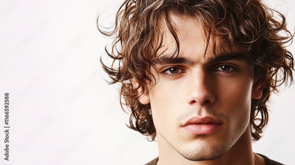 Young Man with Wavy Hair Isolated on White Background Young Man with Wavy Hair Isolated on White Background