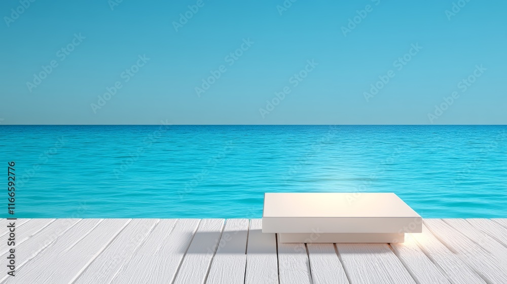 Fototapeta premium Minimalist Deck Overlooking Turquoise Ocean Horizon