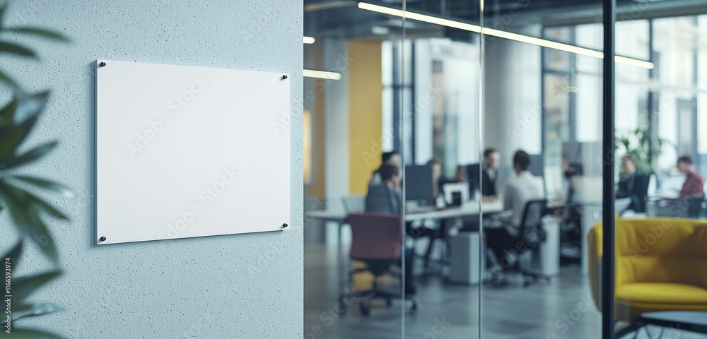 High-res tech wall with white sign, young workers, and chic decor inside. High-res tech wall with white sign, young workers, and chic decor inside.