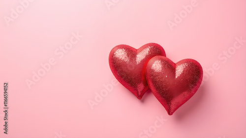 Two hearts on a pink background. Concept of love, romance, and Valentine's Day.