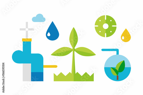 Renewable Resources Photo: Water Conservation and Wind Energy Symbols photo