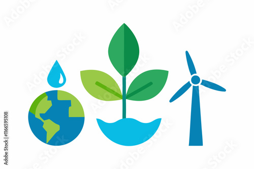 Renewable Resources Photo: Water Conservation and Wind Energy Symbols photo