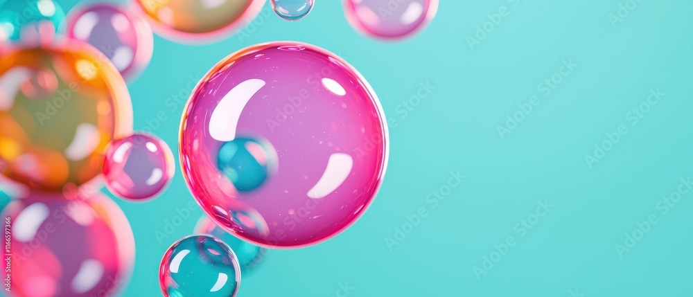 A colorful arrangement of translucent bubbles floating against a vibrant turquoise background, creating a playful and whimsical atmosphere. A colorful arrangement of translucent bubbles floating against a vibrant turquoise background, creating a playful and whimsical atmosphere.