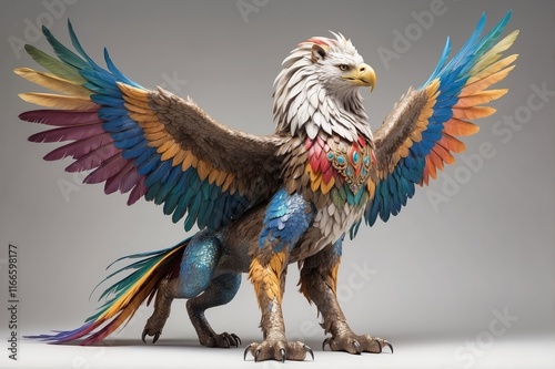 Colorful griffin, mythical creature, fantasy art. photo