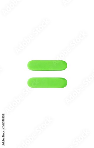 Three-dimensional equal sign. Color clay light green