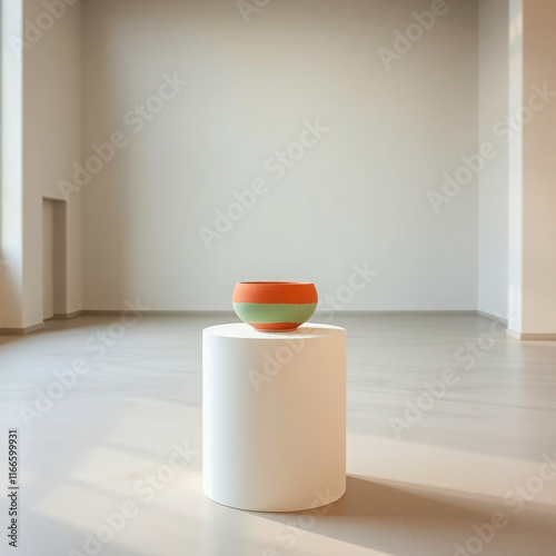 two-toned ceramic bowl on a white pedestal