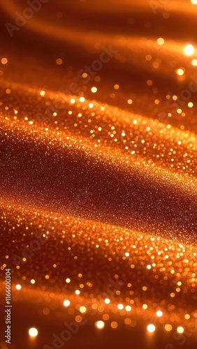 Vertical background with a glossy orange surface featuring sparkles and light reflections in a wavy pattern. Vertical image banner in a 9:16 ratio