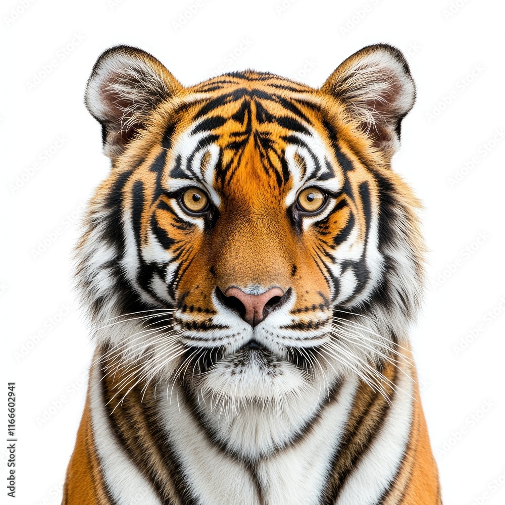 Fototapeta premium A close-up portrait of a tiger showcasing its striking features and intense gaze.